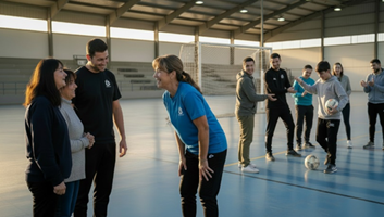 Niños entrenando juntos en una pista deportiva